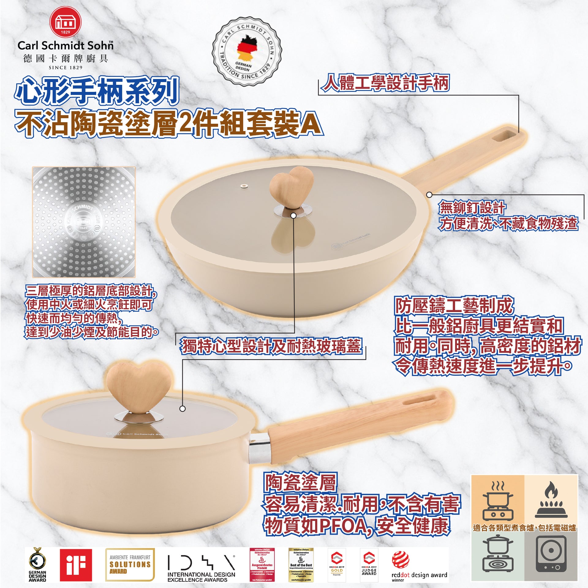 心形手柄系列-不沾陶瓷塗層2件組套裝A