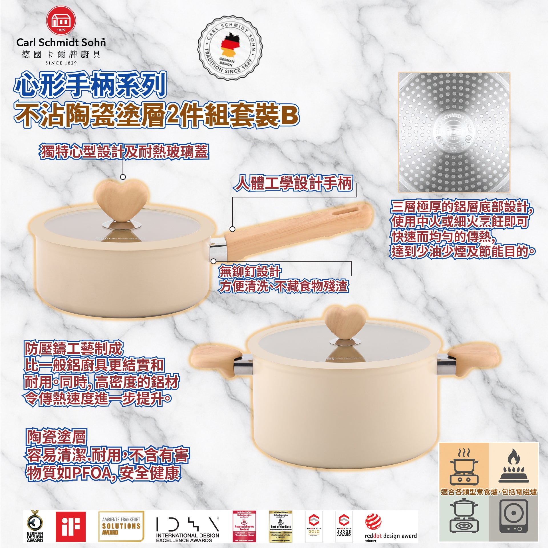 心形手柄系列-不沾陶瓷塗層2件組套裝B