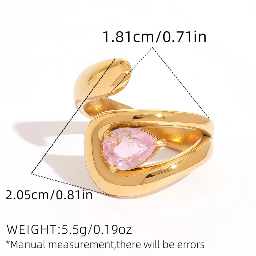 Statement Stainless Steel Delicate Shiny Cubic Zirconia Ring High Quality 18K Gold PVD Plated Finger