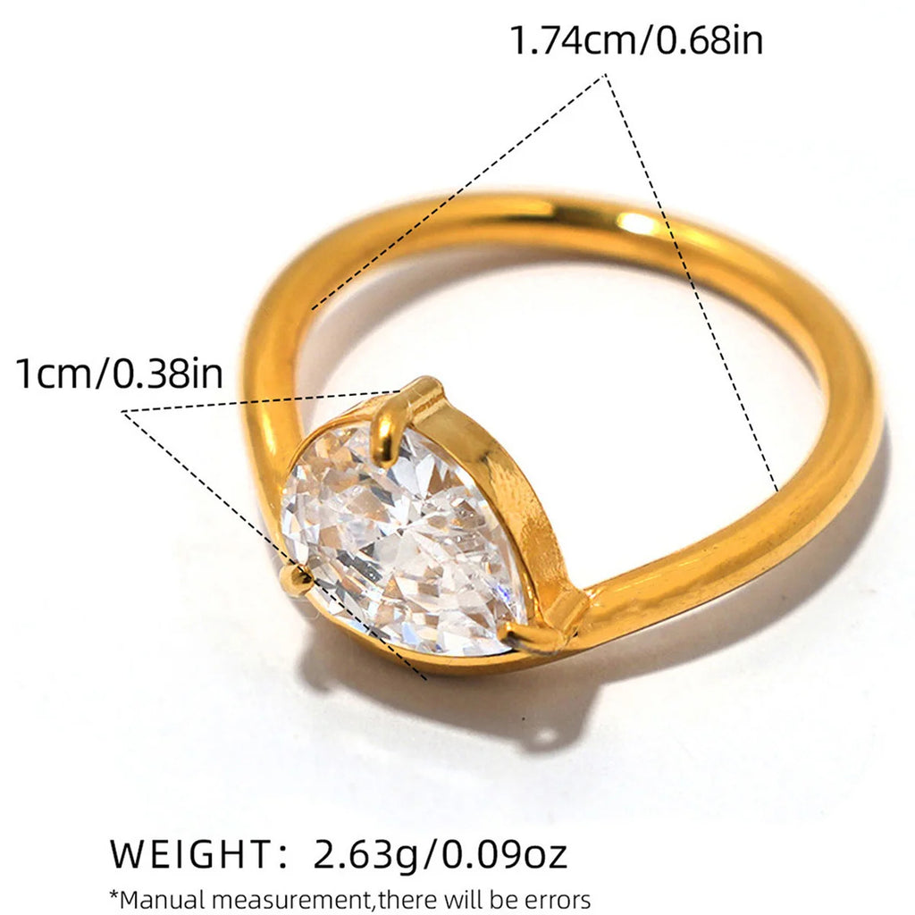 Statement Stainless Steel Delicate Shiny Cubic Zirconia Ring High Quality 18K Gold PVD Plated Finger
