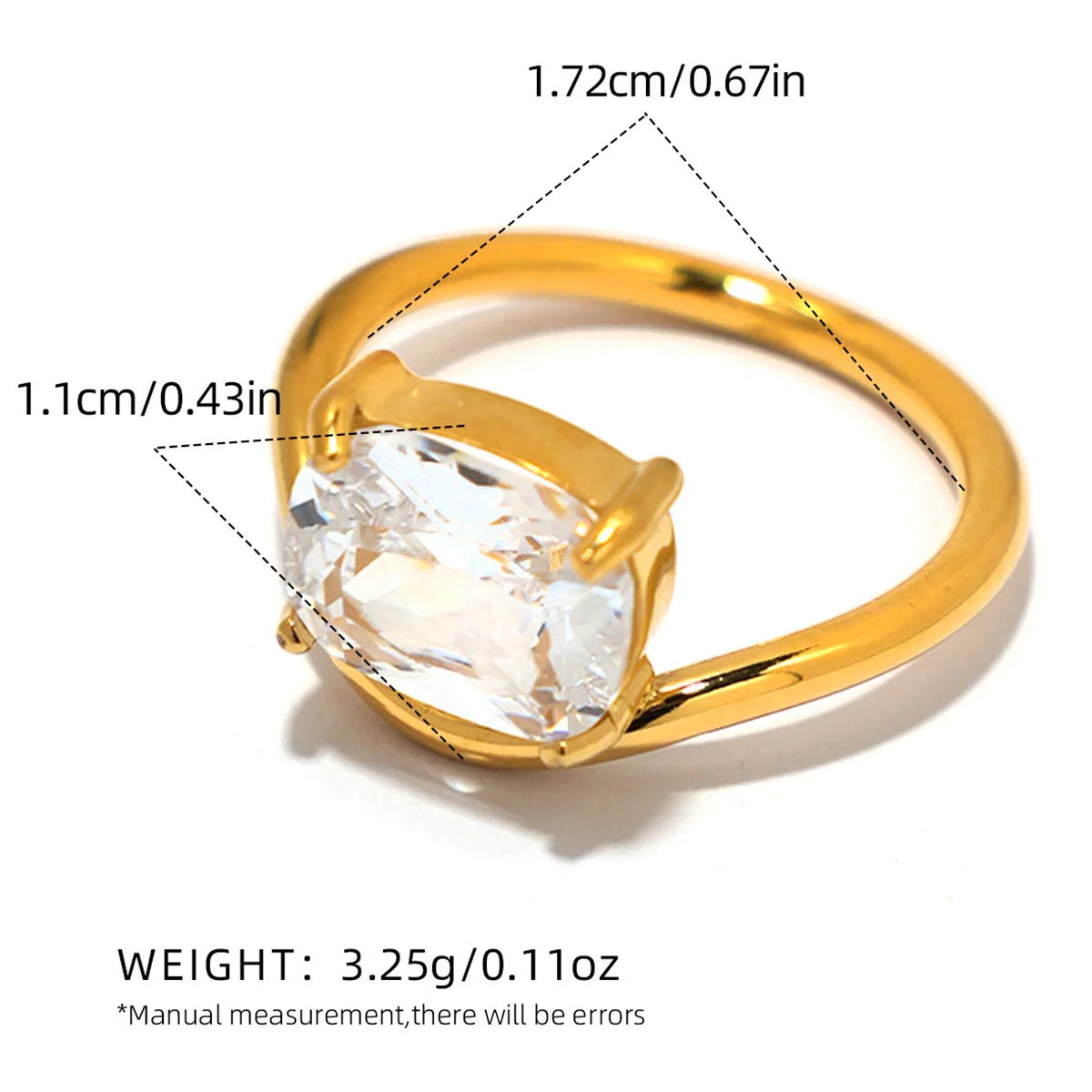 Statement Stainless Steel Delicate Shiny Cubic Zirconia Ring High Quality 18K Gold PVD Plated Finger