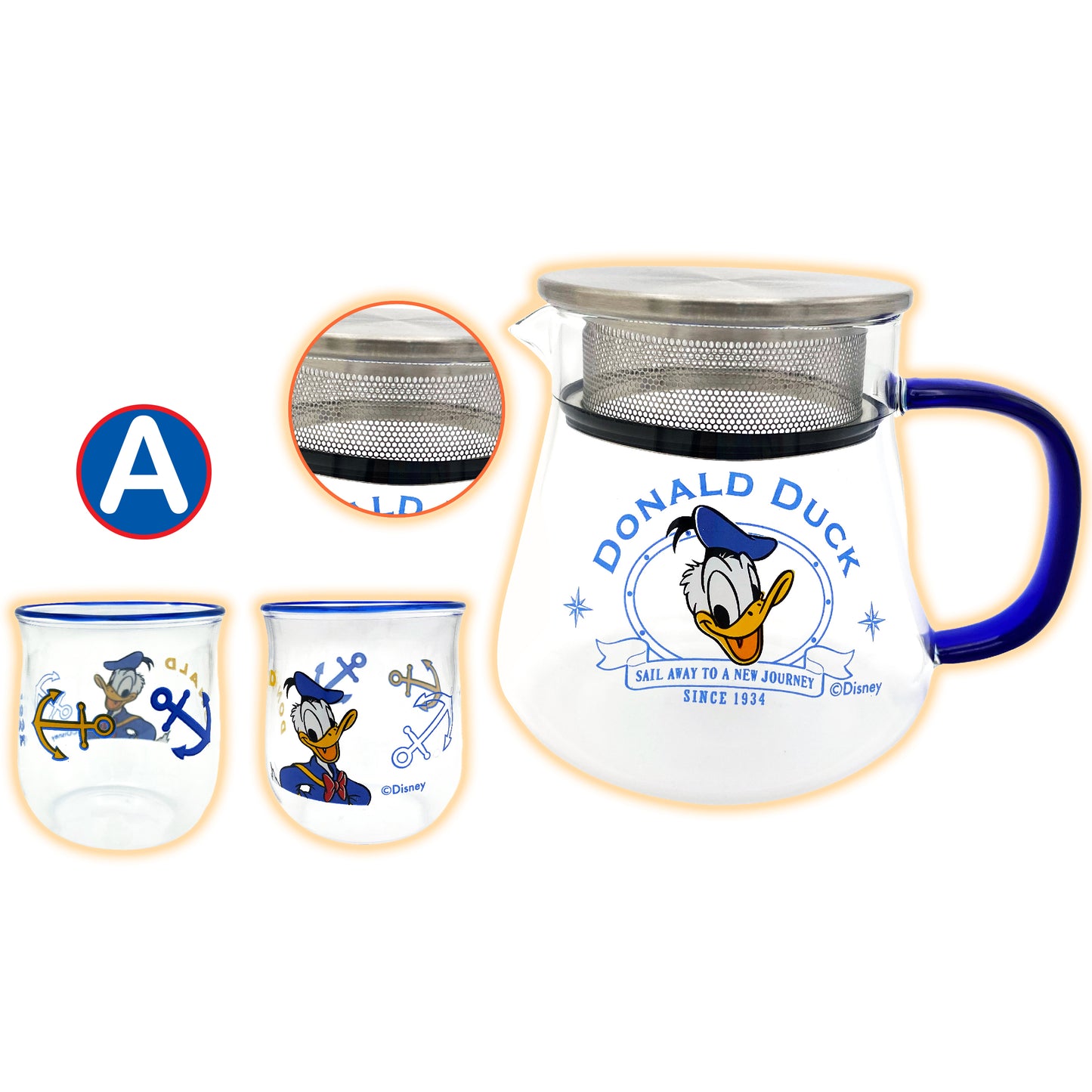 卡通人物玻璃茶壺帶2杯套裝