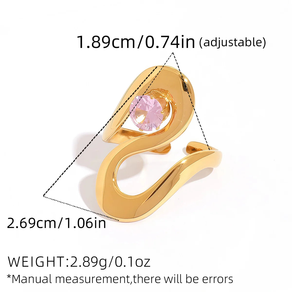 Statement Stainless Steel Delicate Shiny Cubic Zirconia Ring High Quality 18K Gold PVD Plated Finger