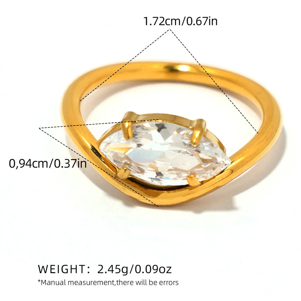 Statement Stainless Steel Delicate Shiny Cubic Zirconia Ring High Quality 18K Gold PVD Plated Finger