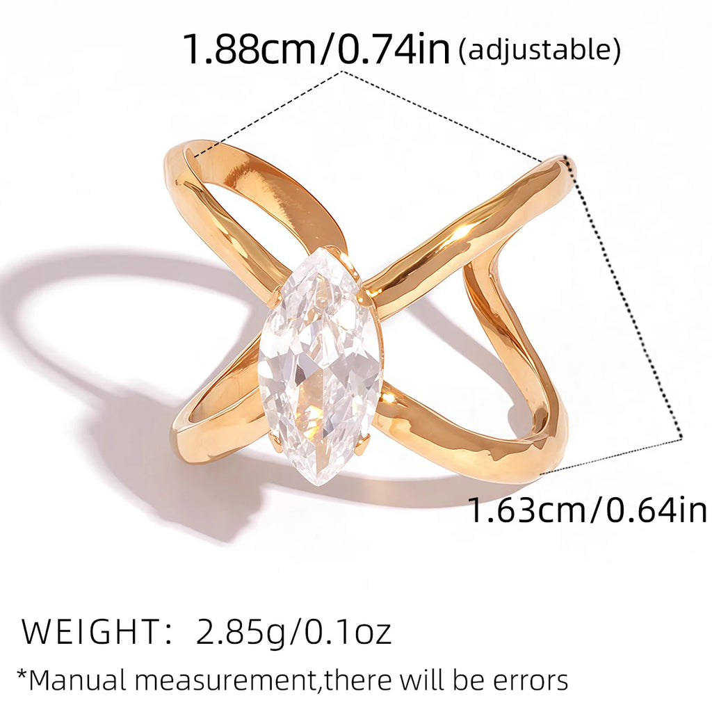 Statement Stainless Steel Delicate Shiny Cubic Zirconia Ring High Quality 18K Gold PVD Plated Finger