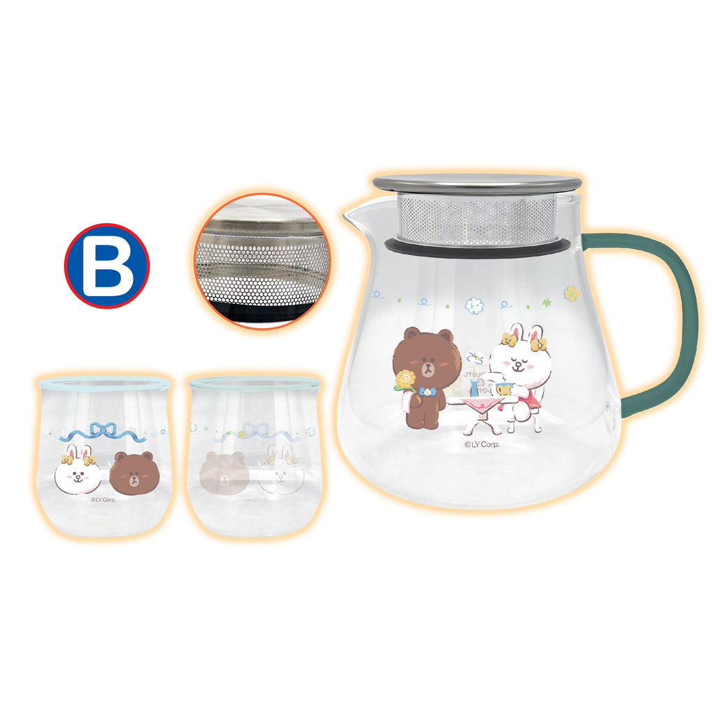 卡通人物玻璃茶壺帶2杯套裝