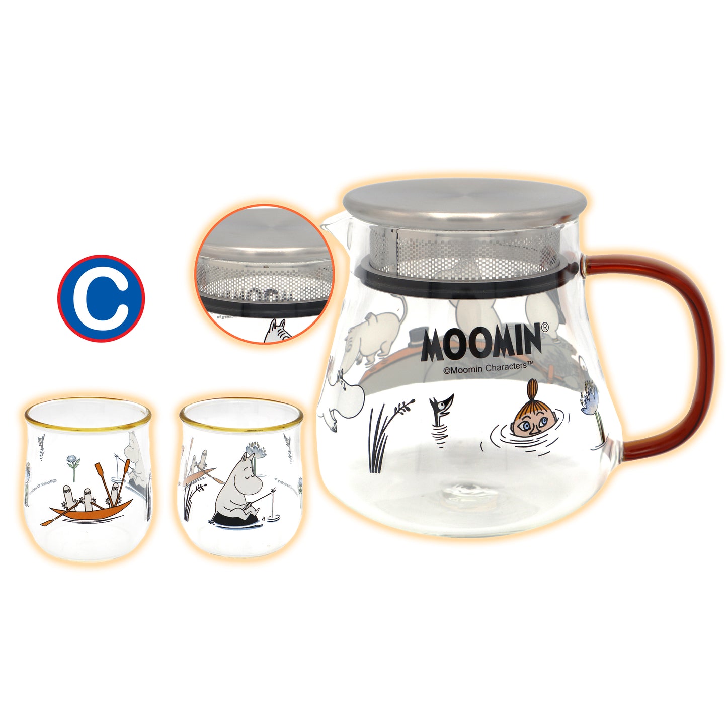 卡通人物玻璃茶壺帶2杯套裝