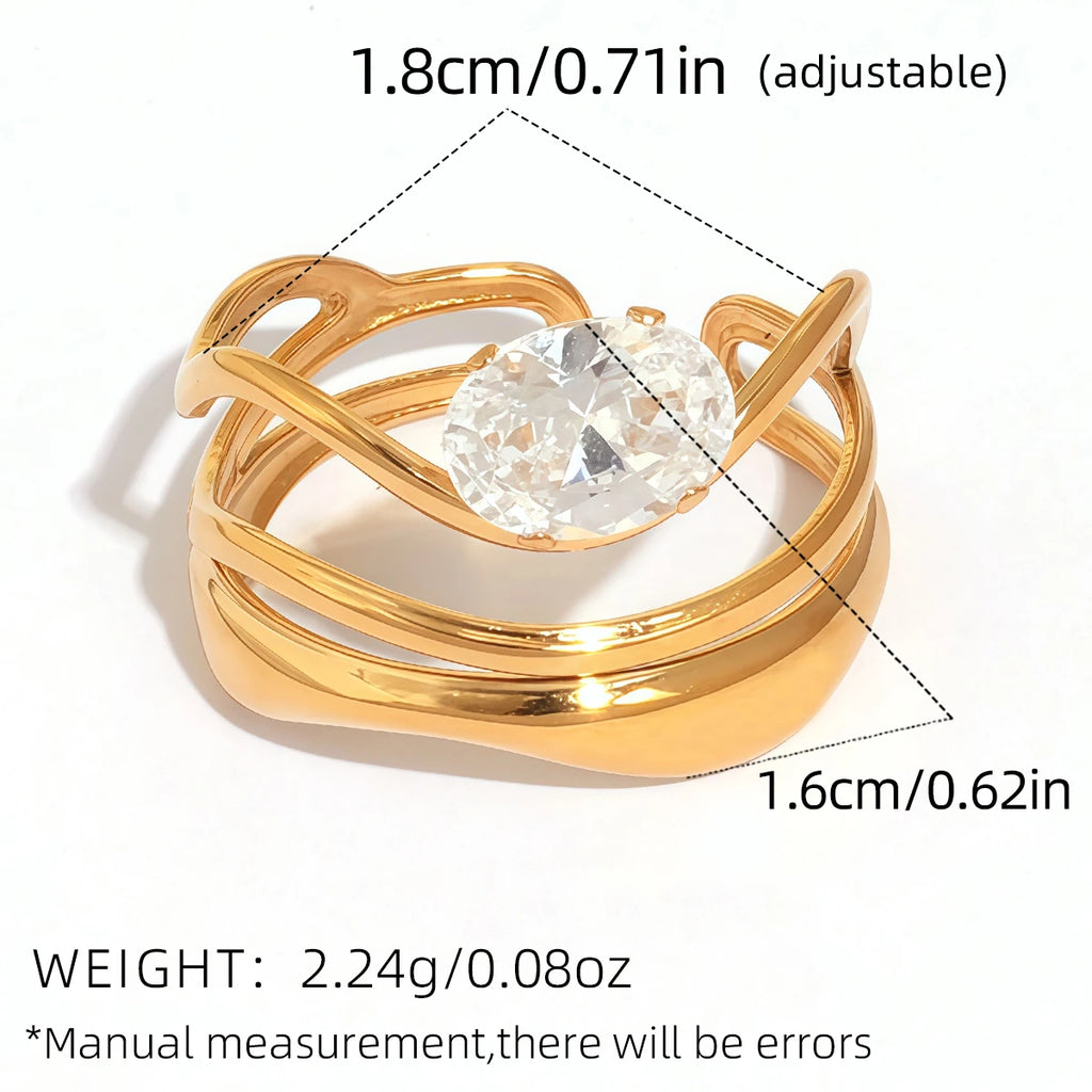 Statement Stainless Steel Delicate Shiny Cubic Zirconia Ring High Quality 18K Gold PVD Plated Finger