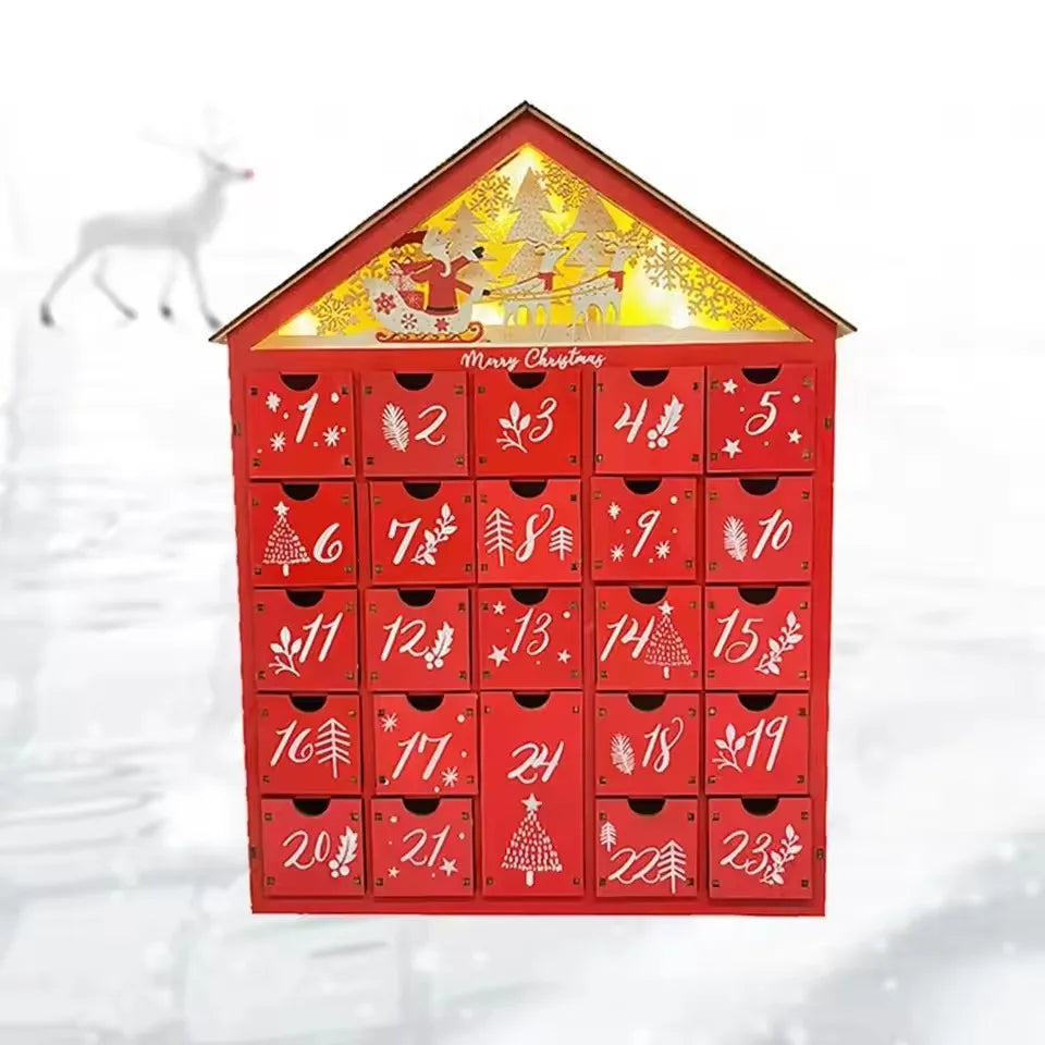Wooden Christmas Advent Calendar With 24 Storage