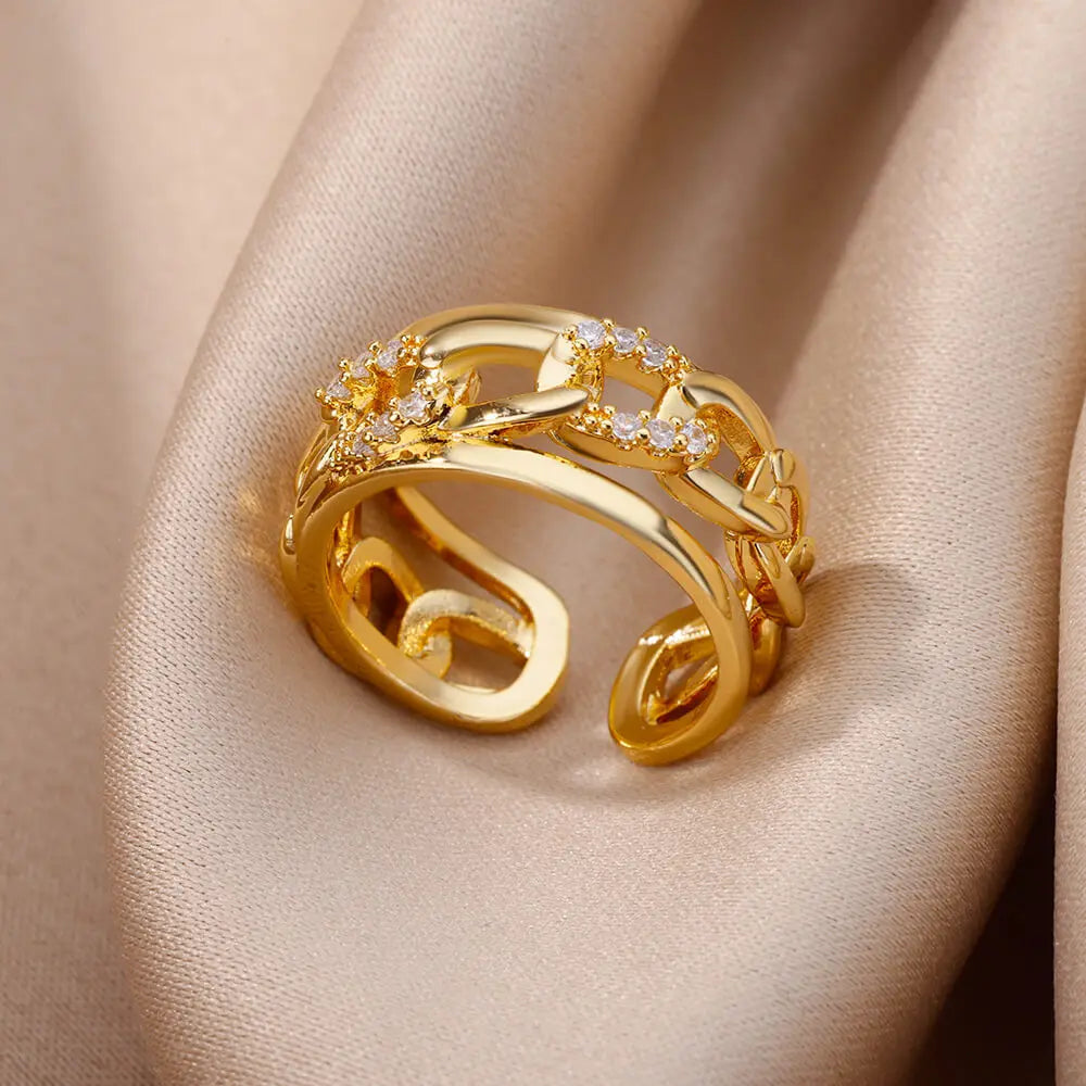 Gold Plated Stainless Steel Crystal Rings For Women