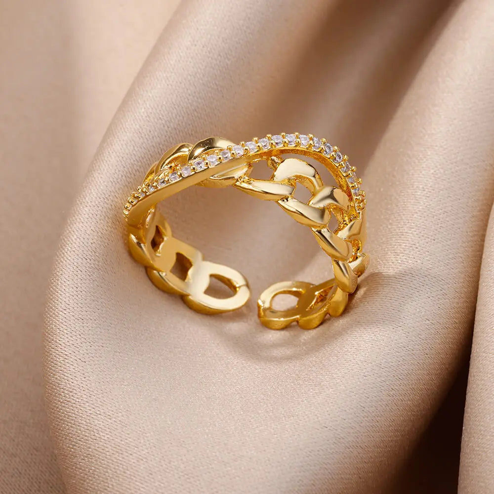 Gold Plated Stainless Steel Crystal Rings For Women