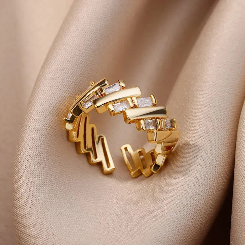 Gold Plated Stainless Steel Crystal Rings For Women