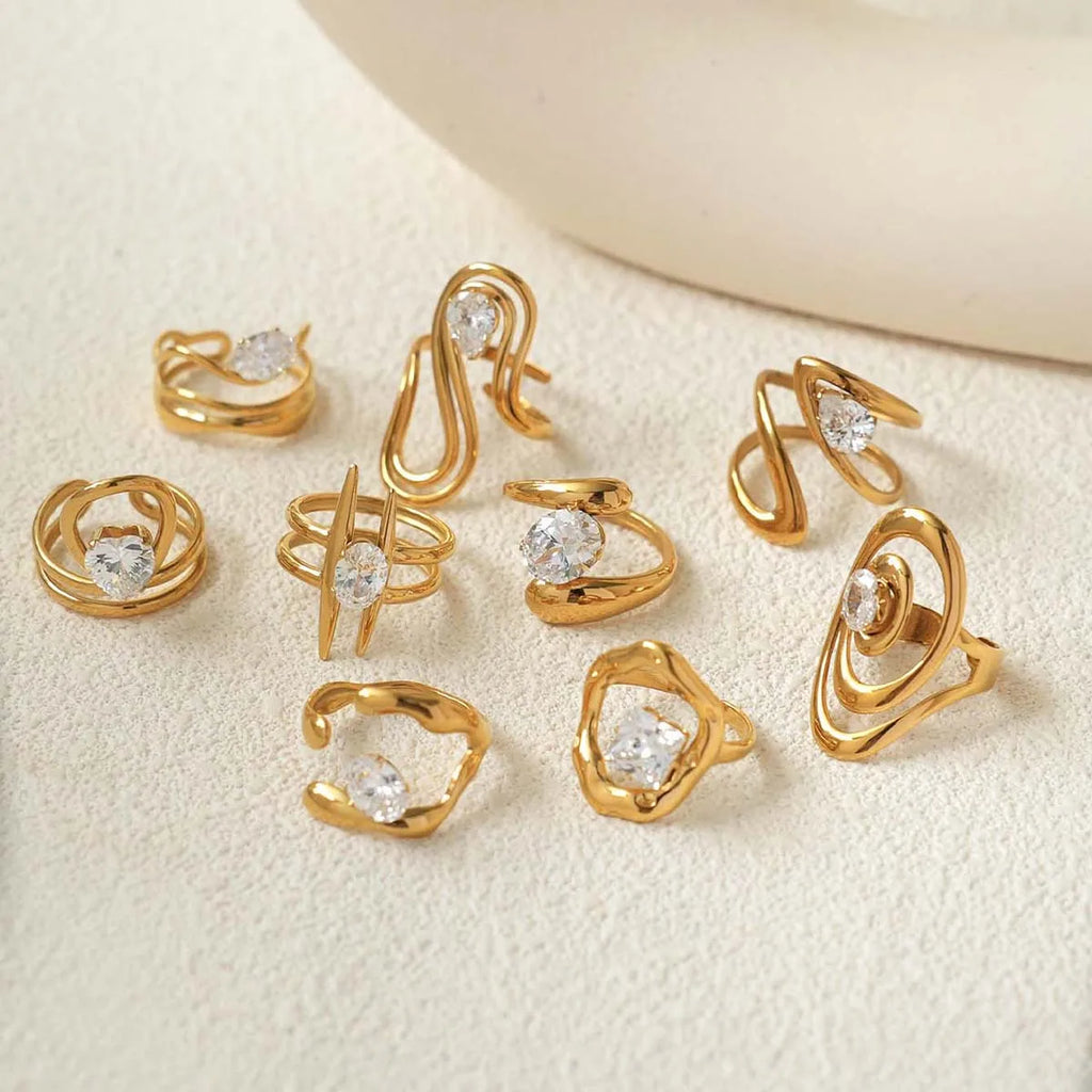 Statement Stainless Steel Delicate Shiny Cubic Zirconia Ring High Quality 18K Gold PVD Plated Finger