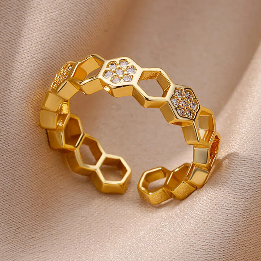 Gold Plated Stainless Steel Crystal Rings For Women
