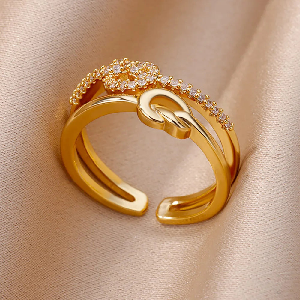 Gold Plated Stainless Steel Crystal Rings For Women