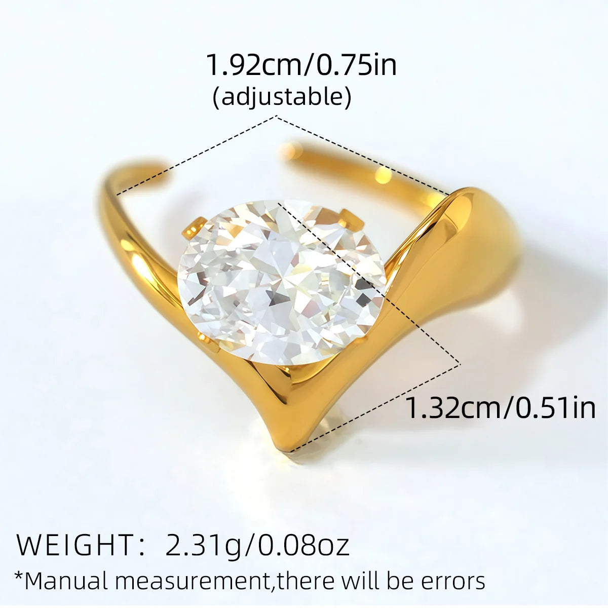 Statement Stainless Steel Delicate Shiny Cubic Zirconia Ring High Quality 18K Gold PVD Plated Finger
