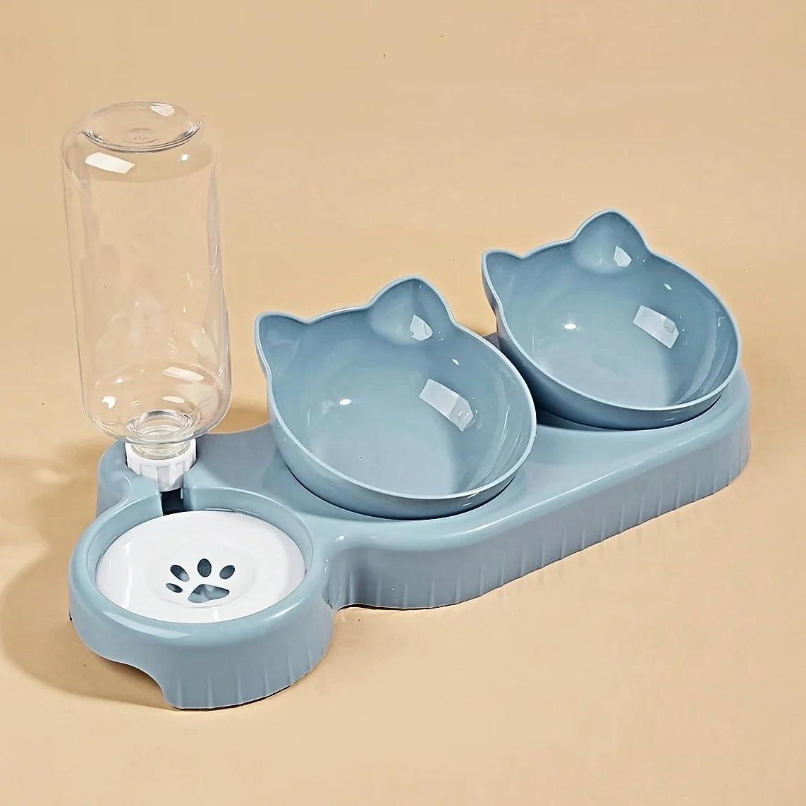 Pet Bowls 3 In 1 Cat Ear Design Tilted Cat Water And Food Bowl Set