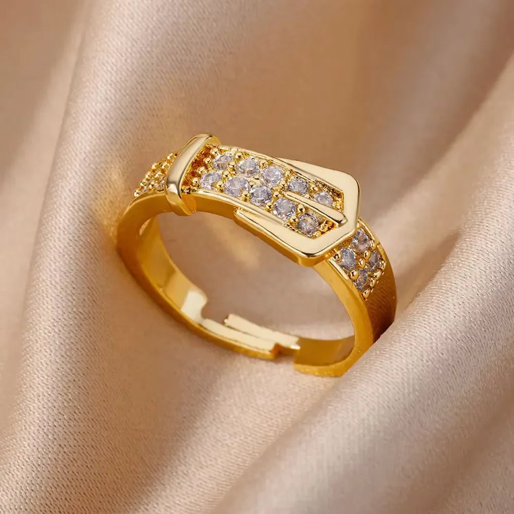 Gold Plated Stainless Steel Crystal Rings For Women
