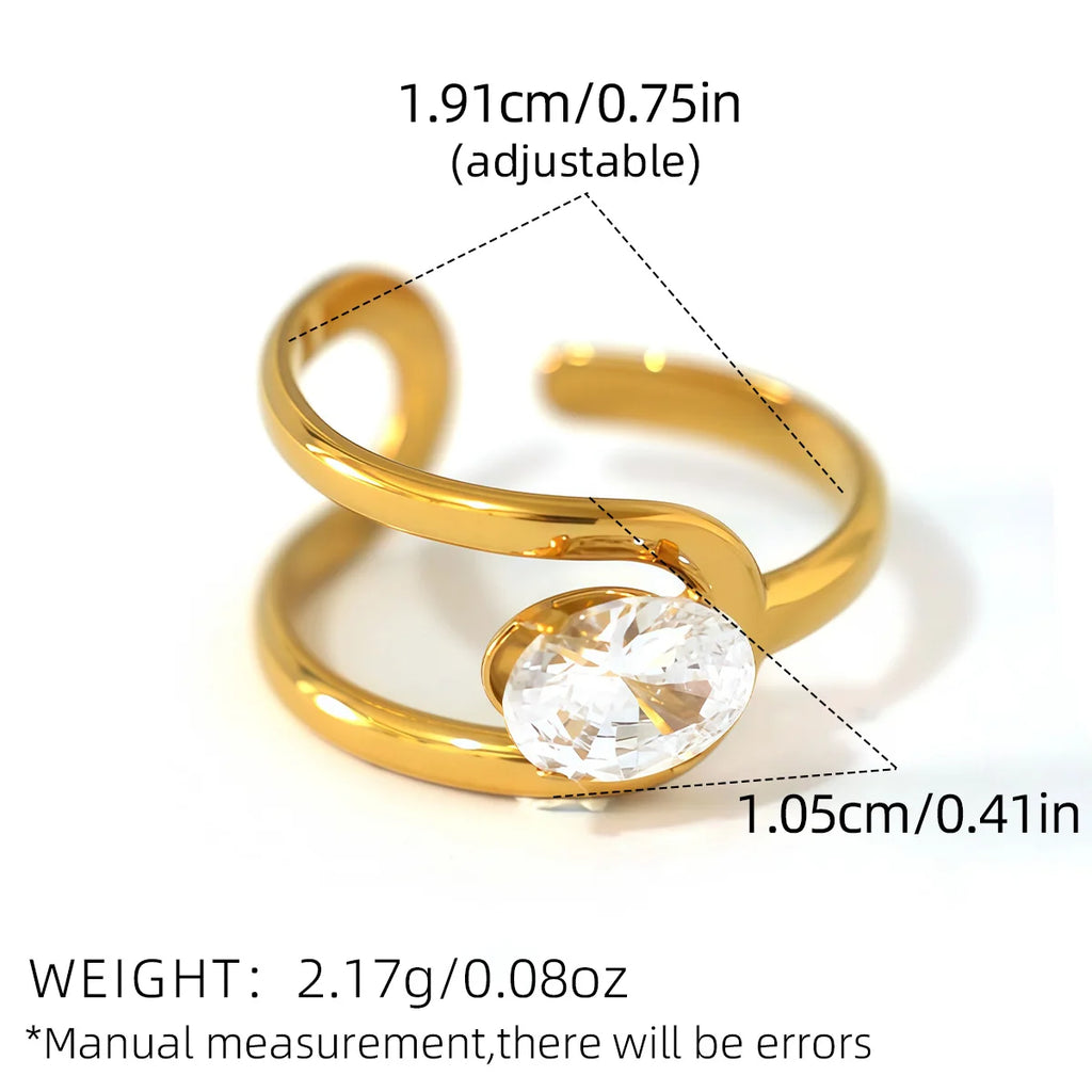 Statement Stainless Steel Delicate Shiny Cubic Zirconia Ring High Quality 18K Gold PVD Plated Finger
