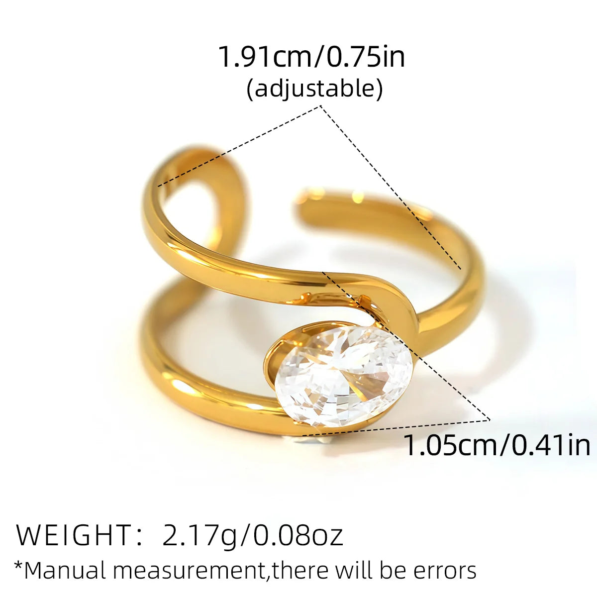Statement Stainless Steel Delicate Shiny Cubic Zirconia Ring High Quality 18K Gold PVD Plated Finger