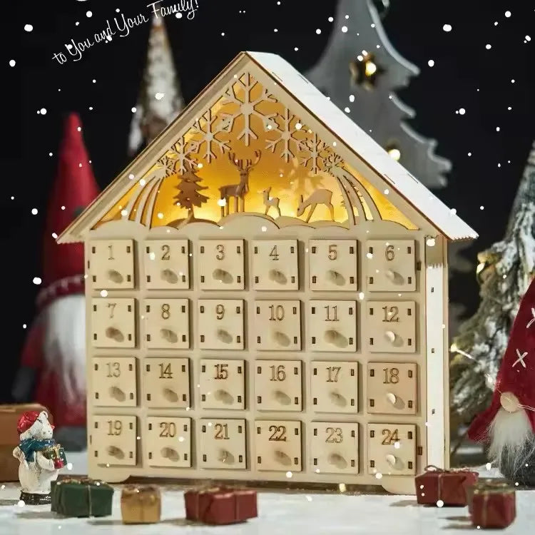 Wooden Christmas Advent Calendar With 24 Storage