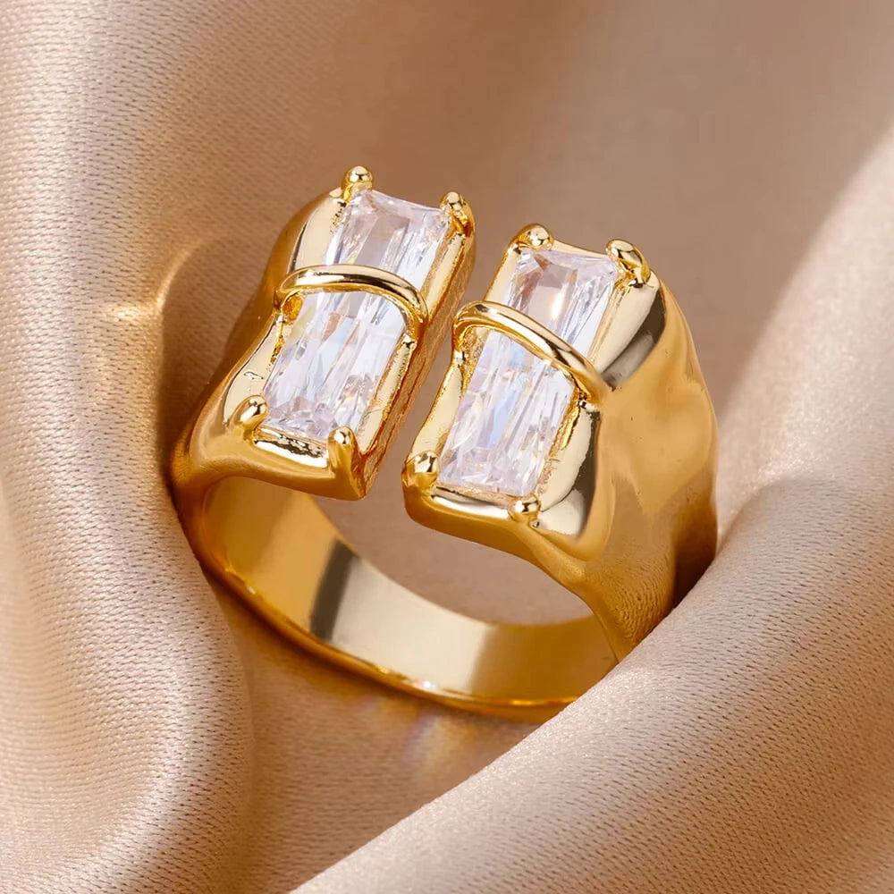 Gold Plated Stainless Steel Crystal Rings For Women