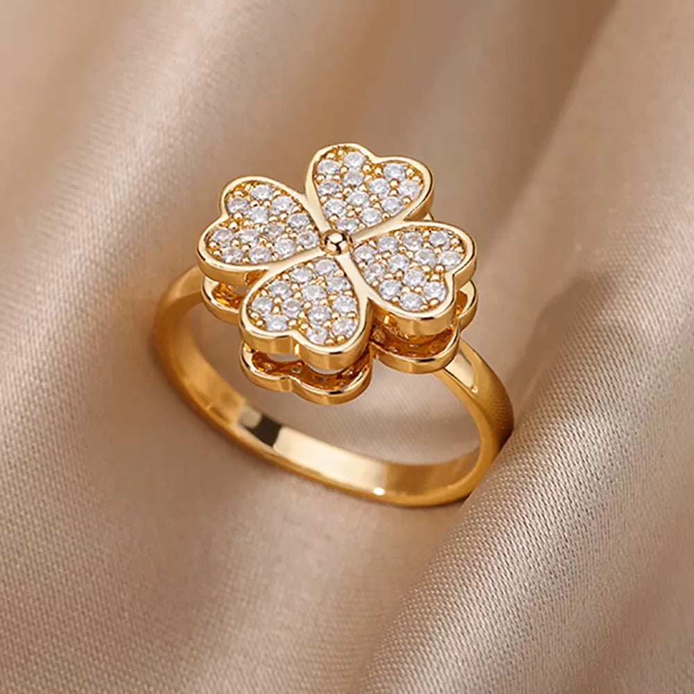Gold Plated Stainless Steel Crystal Rings For Women