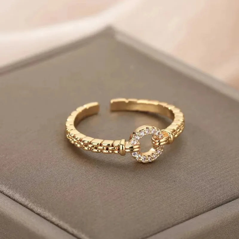 Gold Plated Stainless Steel Crystal Rings For Women