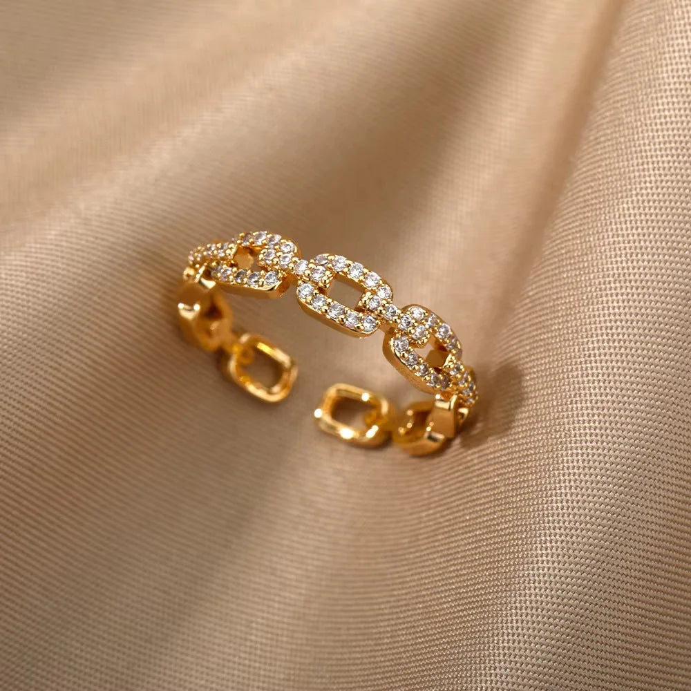 Gold Plated Stainless Steel Crystal Rings For Women