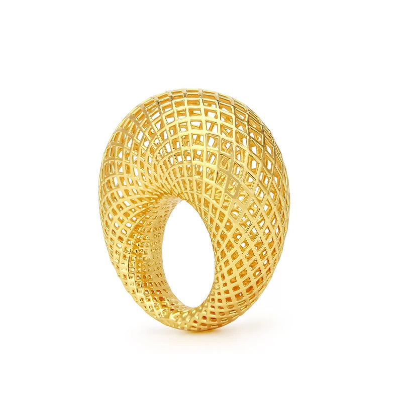Hollow Out Big Nest Ring For Women 18k Gold Plated Brass Ring
