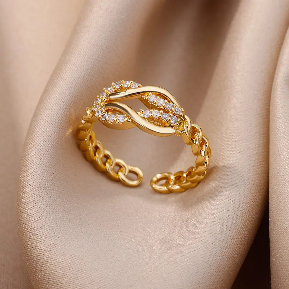 Gold Plated Stainless Steel Crystal Rings For Women
