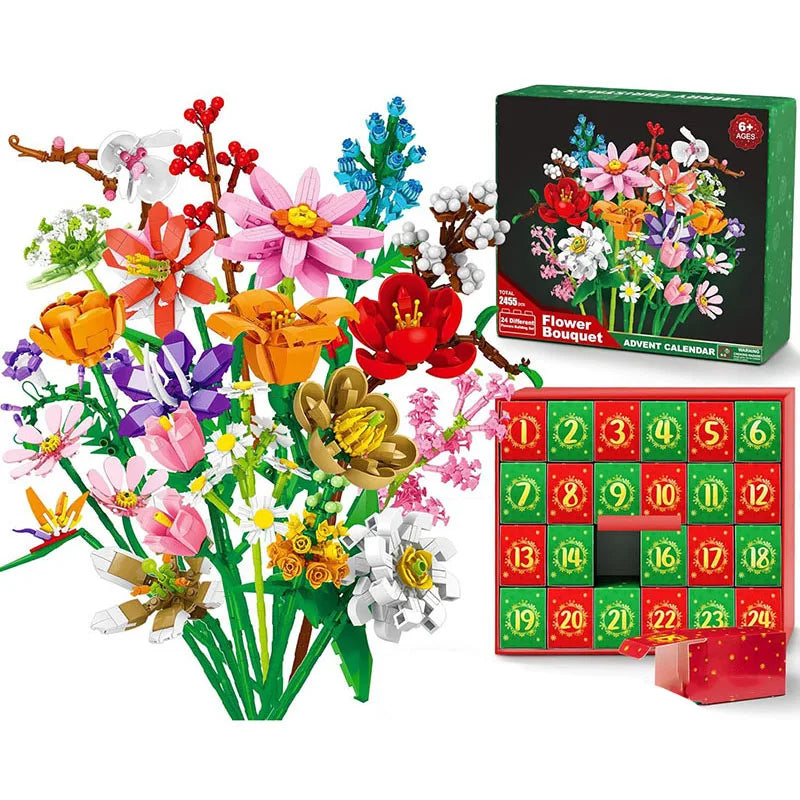 24 Days Flower Bouquet Building Blocks Christmas Advent Calendar