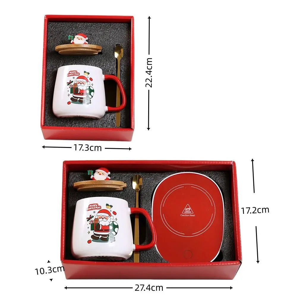 55℃ Merry Christmas Kit Wooden Lid Santa Claus Pattern Ceramic Mug
