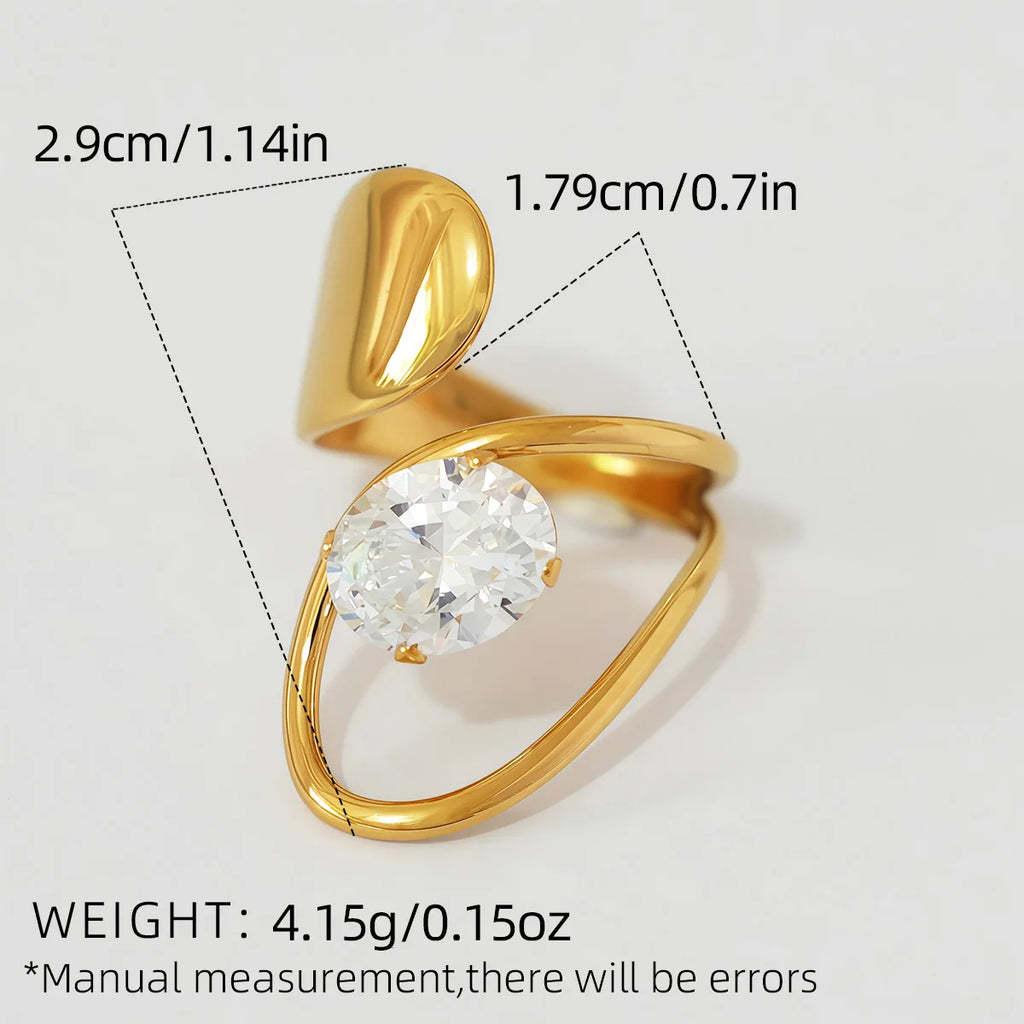 Statement Stainless Steel Delicate Shiny Cubic Zirconia Ring High Quality 18K Gold PVD Plated Finger