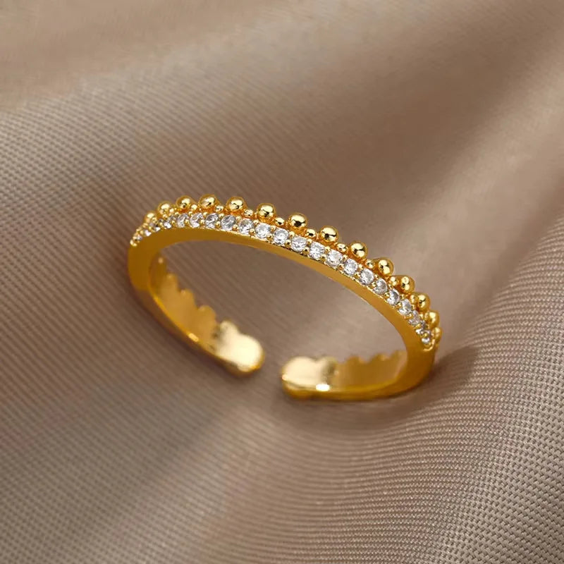 Gold Plated Stainless Steel Crystal Rings For Women