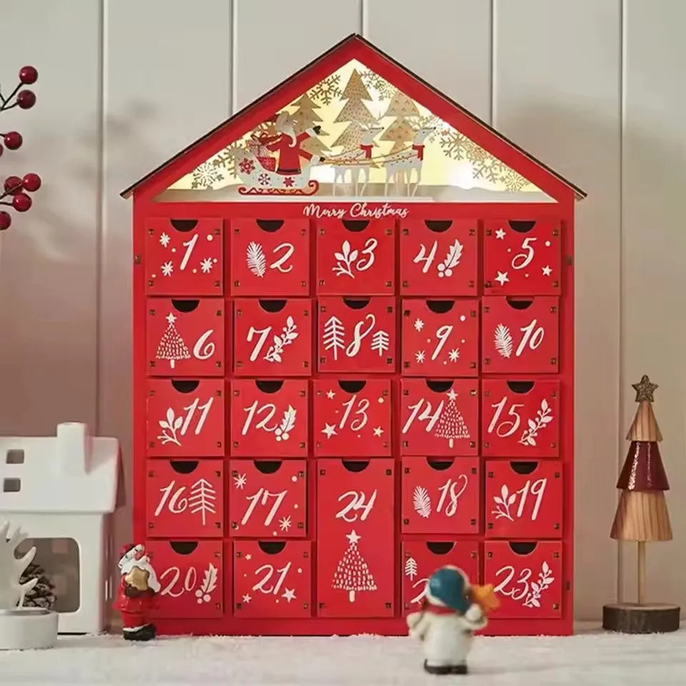 Wooden Christmas Advent Calendar With 24 Storage