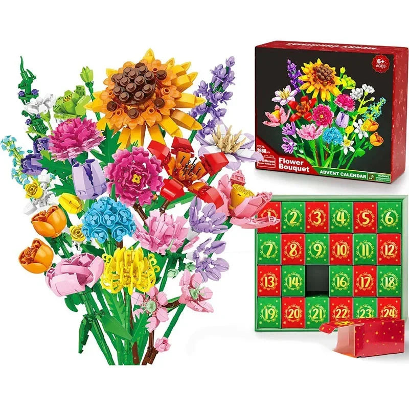 24 Days Flower Bouquet Building Blocks Christmas Advent Calendar