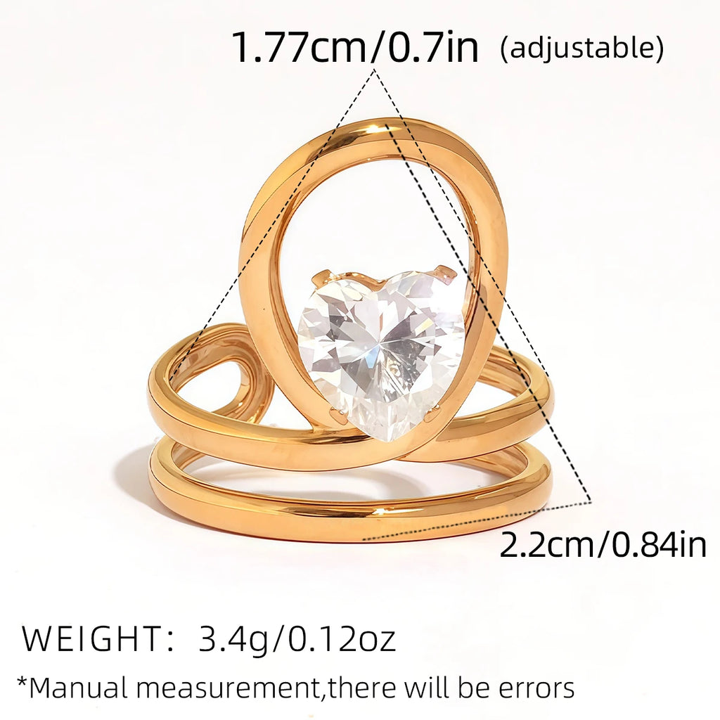Statement Stainless Steel Delicate Shiny Cubic Zirconia Ring High Quality 18K Gold PVD Plated Finger