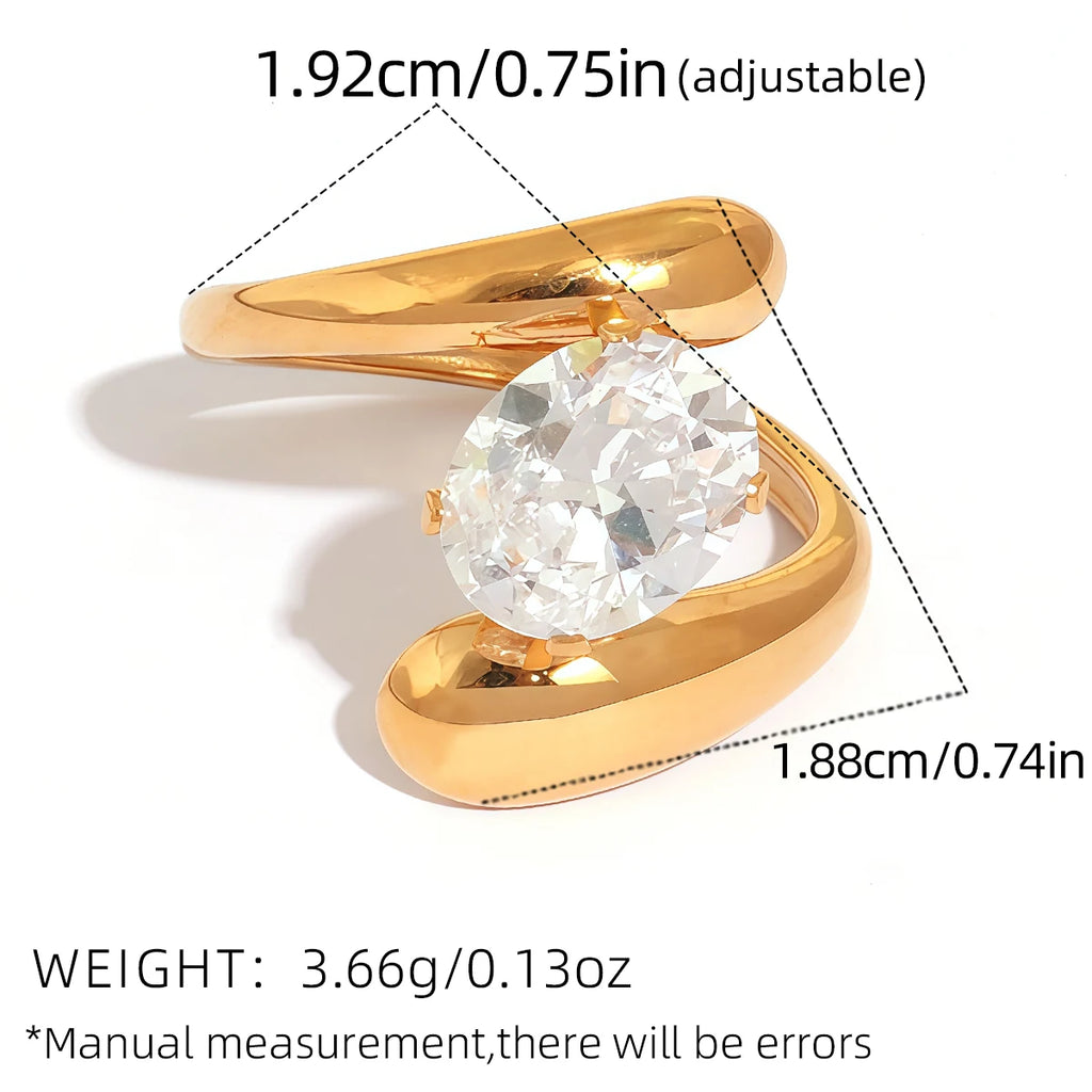 Statement Stainless Steel Delicate Shiny Cubic Zirconia Ring High Quality 18K Gold PVD Plated Finger