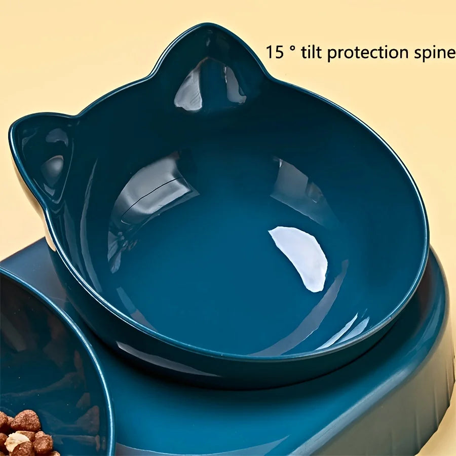 Pet Bowls 3 In 1 Cat Ear Design Tilted Cat Water And Food Bowl Set