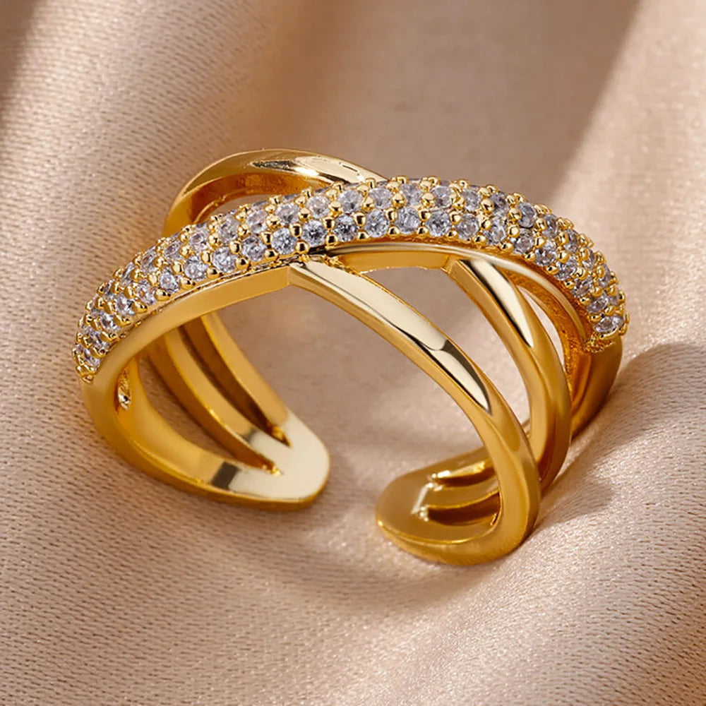 Gold Plated Stainless Steel Crystal Rings For Women