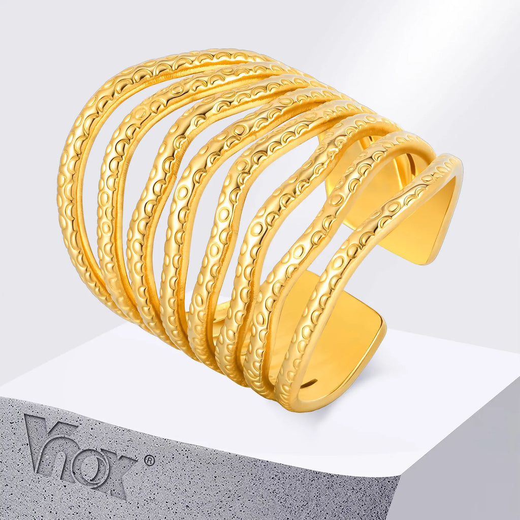 Stainless Steel Exaggerated Art Wide Rings