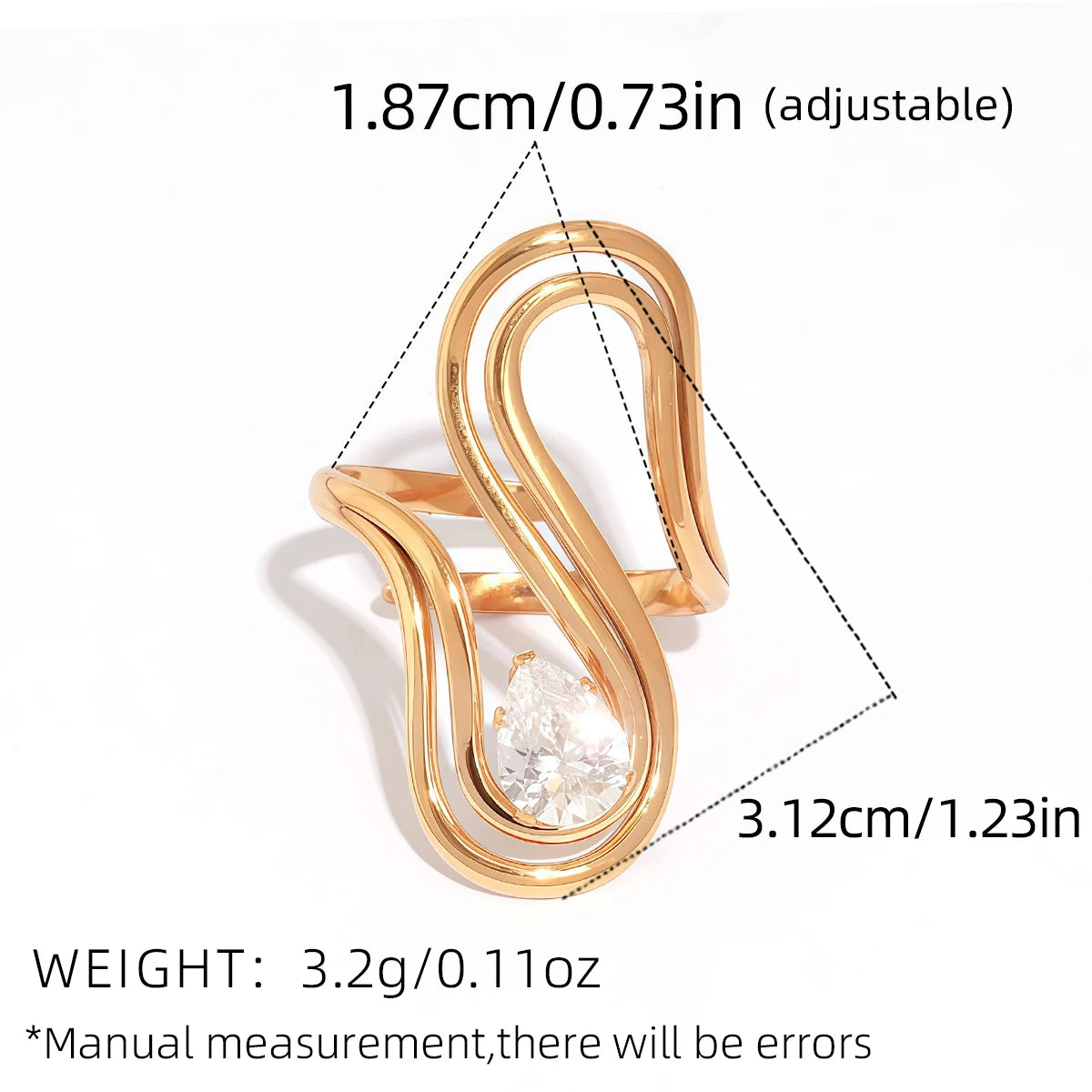 Statement Stainless Steel Delicate Shiny Cubic Zirconia Ring High Quality 18K Gold PVD Plated Finger