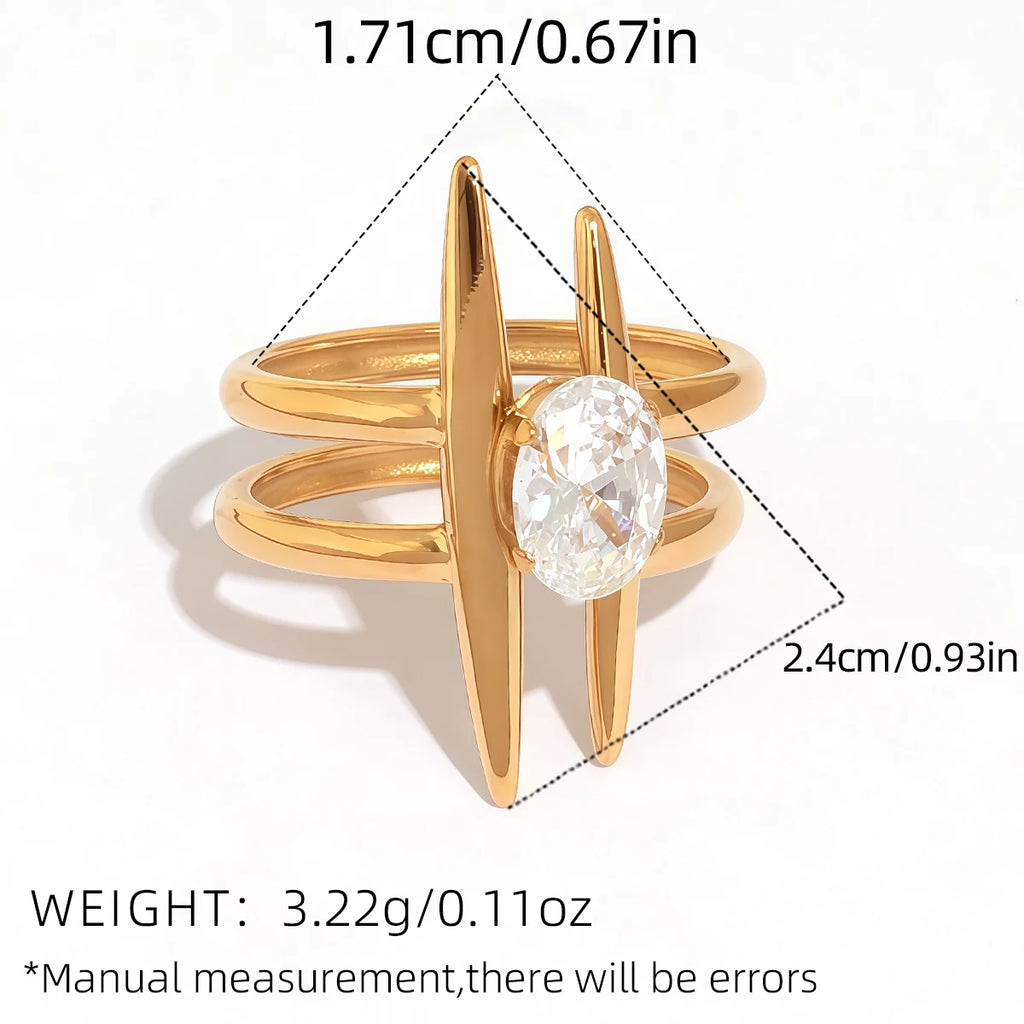 Statement Stainless Steel Delicate Shiny Cubic Zirconia Ring High Quality 18K Gold PVD Plated Finger
