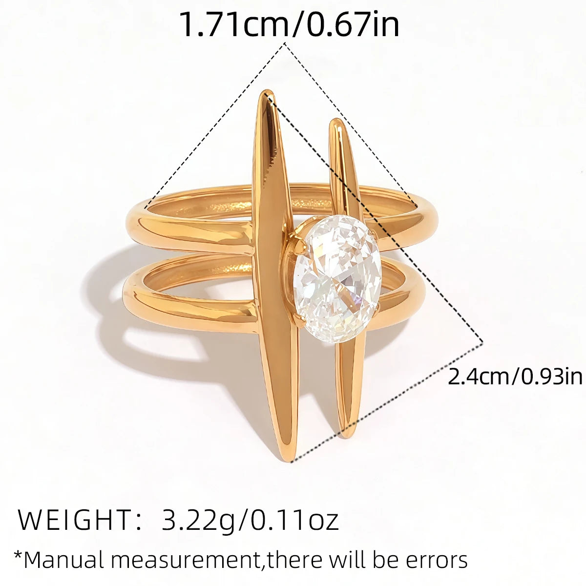 Statement Stainless Steel Delicate Shiny Cubic Zirconia Ring High Quality 18K Gold PVD Plated Finger