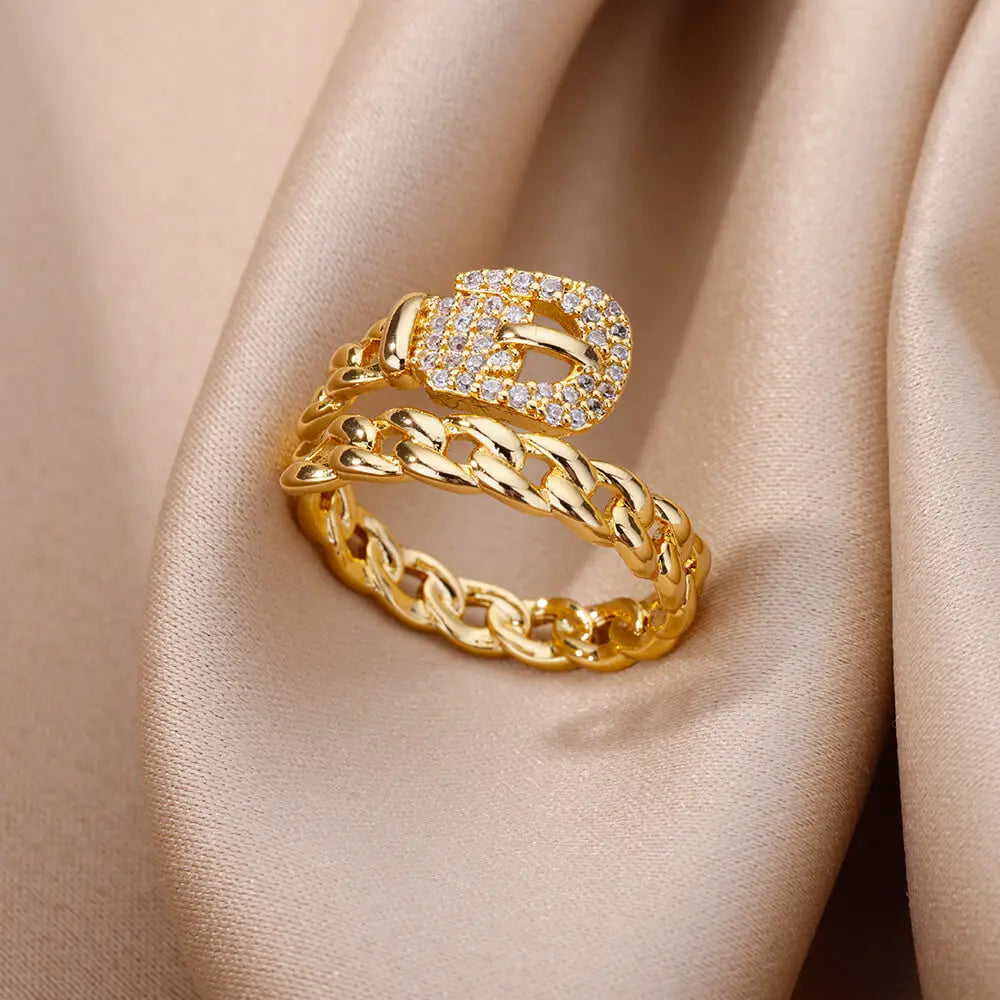 Gold Plated Stainless Steel Crystal Rings For Women