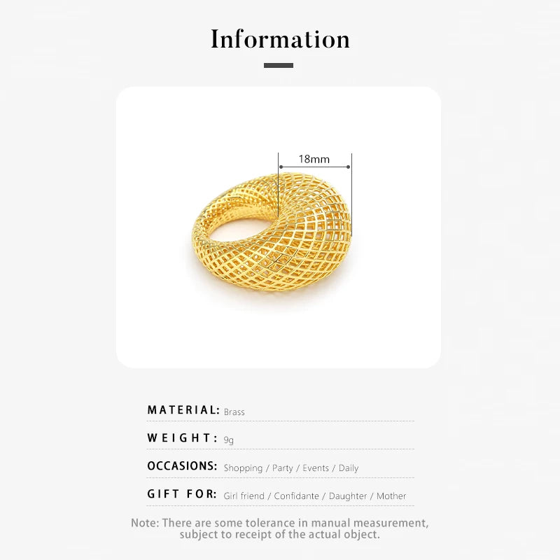 Hollow Out Big Nest Ring For Women 18k Gold Plated Brass Ring