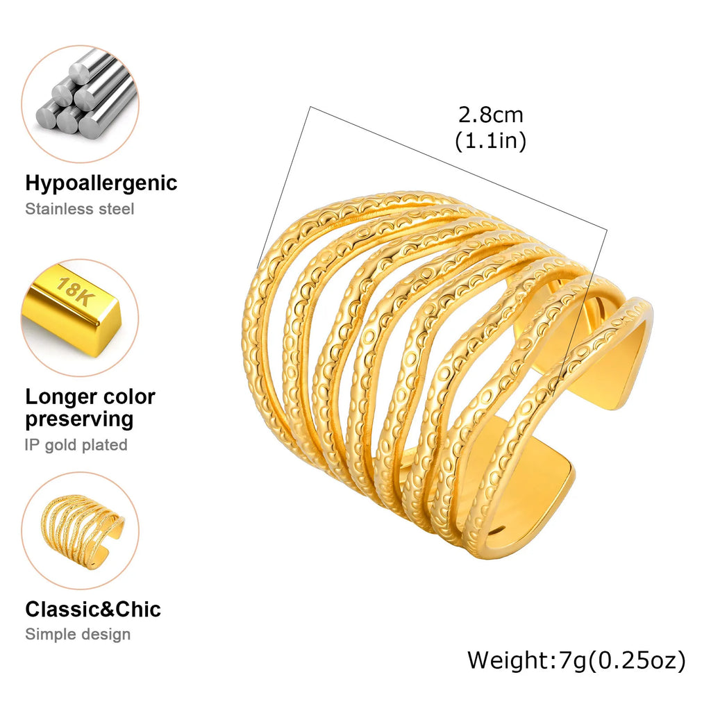 Stainless Steel Exaggerated Art Wide Rings