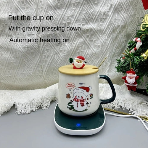 55℃ Merry Christmas Kit Wooden Lid Santa Claus Pattern Ceramic Mug