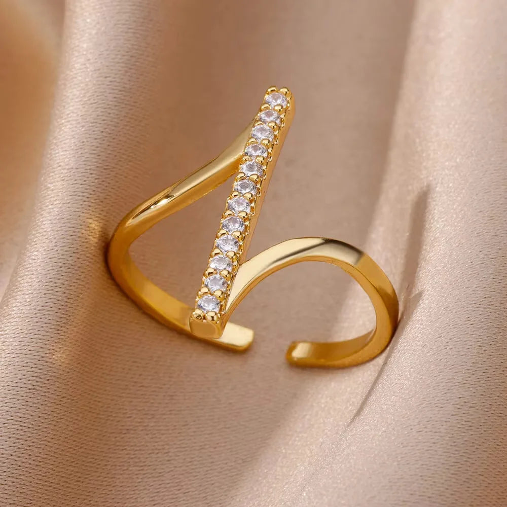 Gold Plated Stainless Steel Crystal Rings For Women